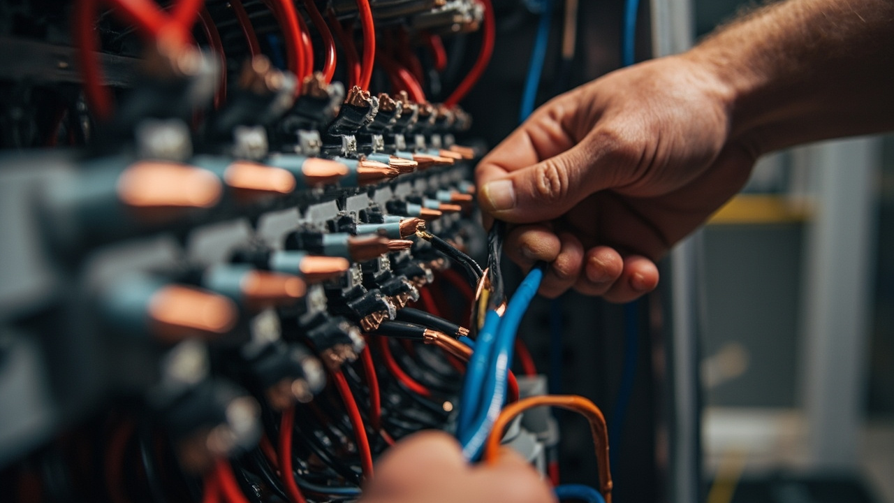 Electrician replacing 100-amp panel with new 200-amp unit