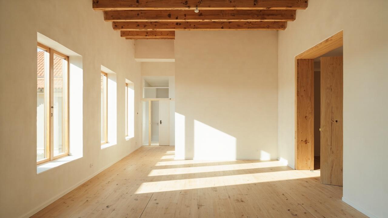 Contractor reviewing home renovation plan in a bright living room under construction