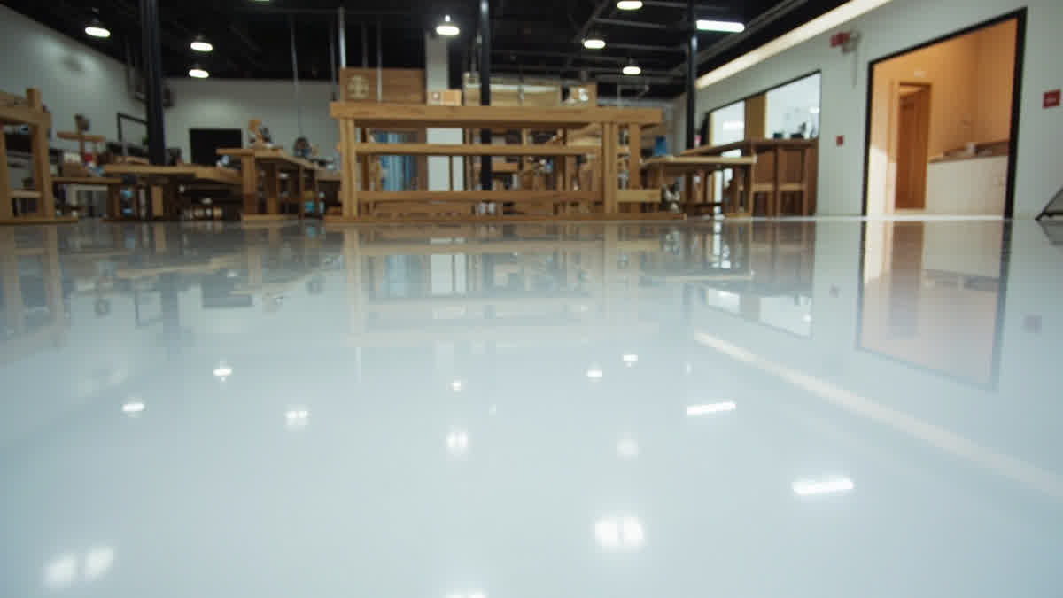 Lantai epoxy glossy untuk ruang usaha komersial