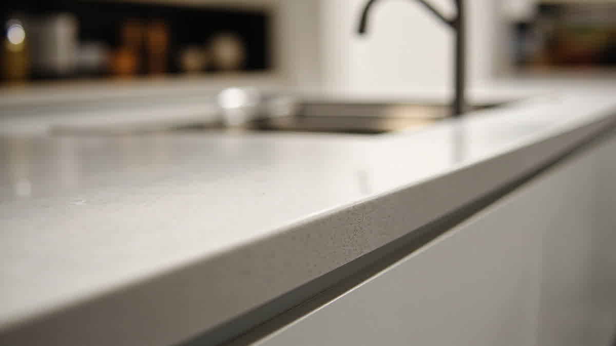 HPL tahan lembab pada kabinet dapur modern dengan area sink kering