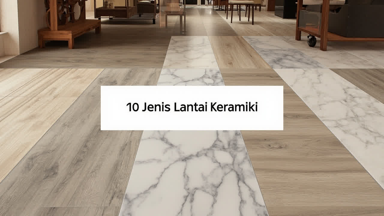 Tampilan koleksi lantai keramik berbagai jenis dan finishes