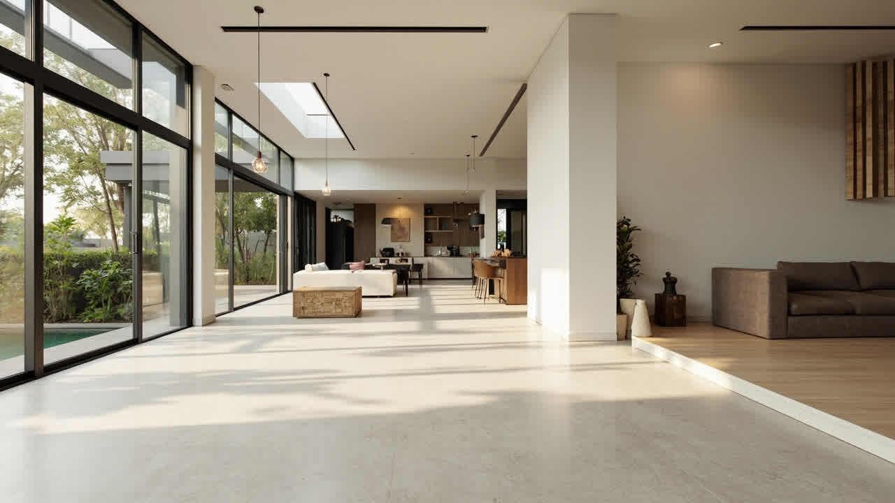 Interior rumah minimalis dengan lantai Homogeneous Tile matte