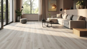 Lantai vinyl SPC light oak untuk ruang tamu Jakarta