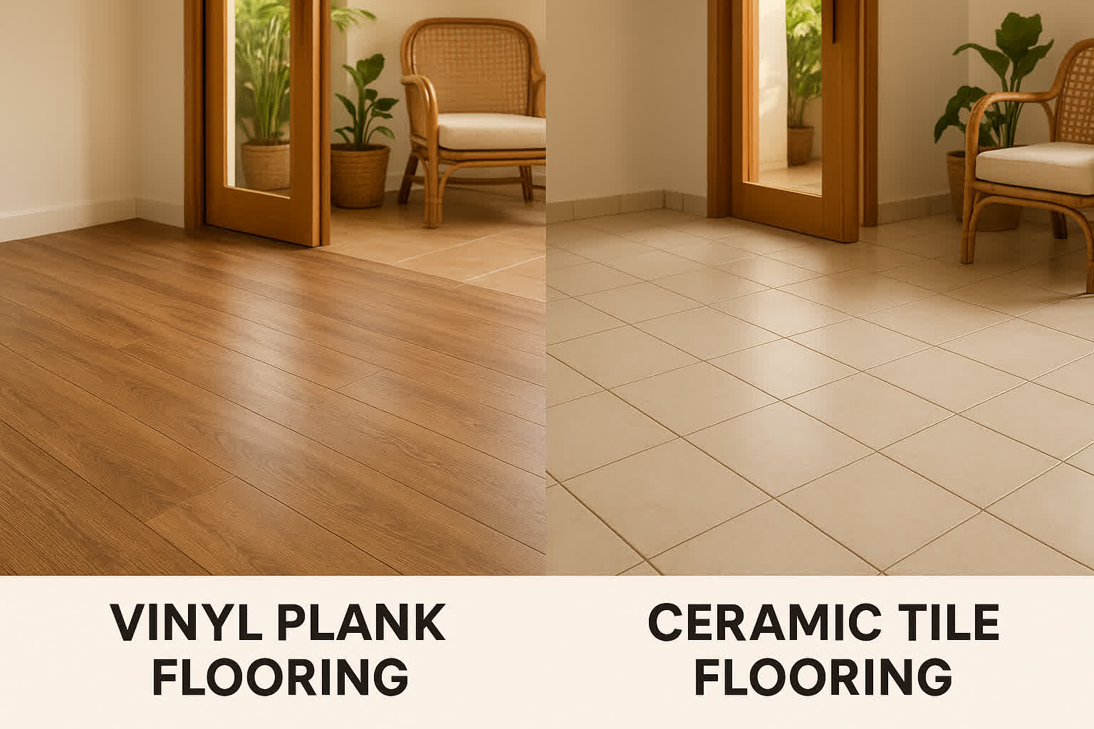 Perbandingan lantai vinyl plank dan keramik terpasang di rumah minimalis Indonesia