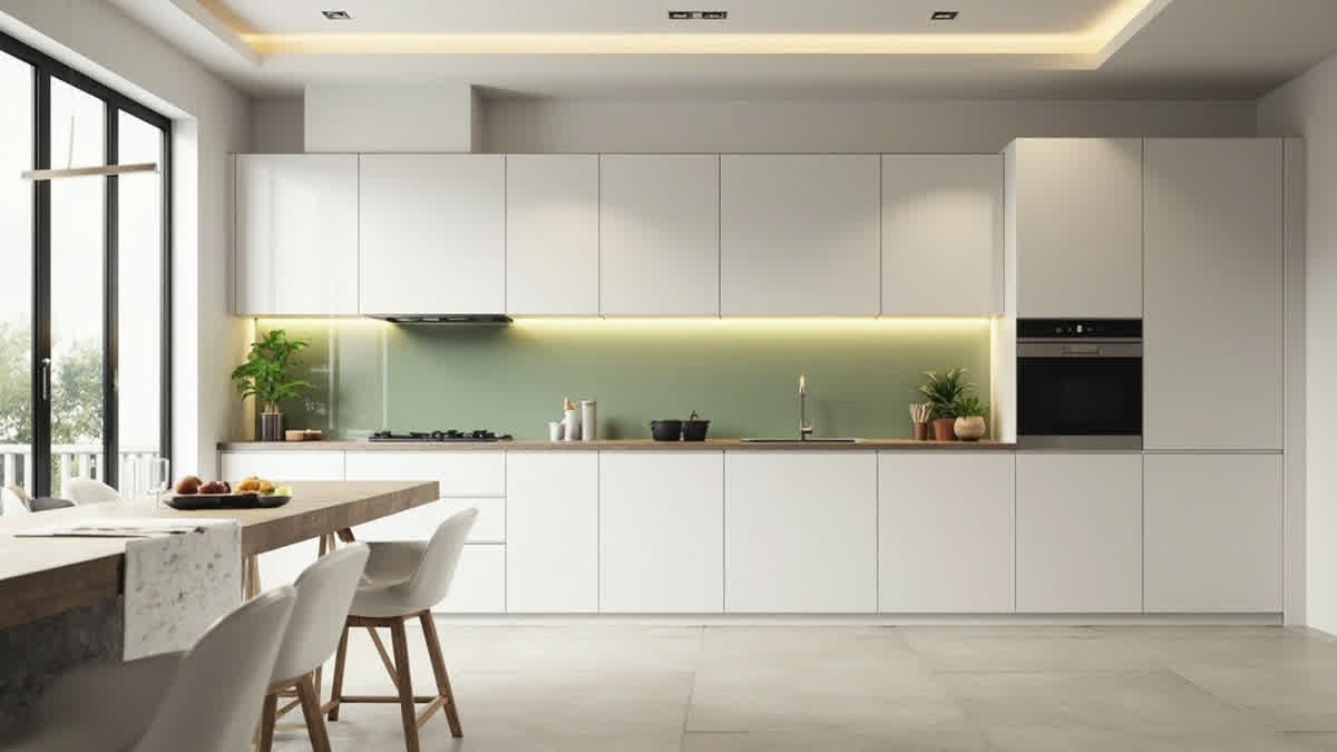 Ilustrasi dapur minimalis modern dengan kitchen set